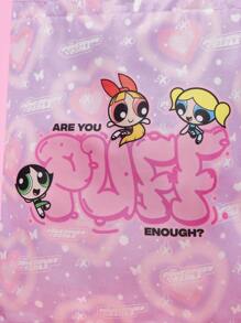 THE POWERPUFF GIRLS X SHEIN Women Cute Blossom, Bubbles, Buttercup Pattern Convenient Pink Tote Bag - Multicolor - View 6