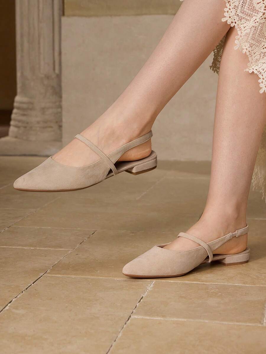 MOTF PREMIUM WOMEN'S FASHION SIMPLE POINTED TOE SLINGBACK FLATS - Apricot - View 2