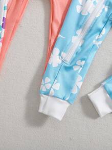 Set de 3 piezas Monos / Petos de una sola pieza de manga larga y casual con estampado floral para bebé niña en invierno - Multicolor - Ver 3