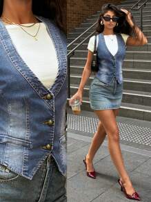 Forever 21 女士无袖牛仔背心夹克 - 藍色 - 查看 1