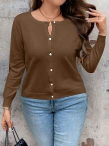 SHEIN LUNE 大码女式纯色长袖单排扣休闲开衫，秋冬款