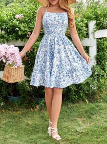 SHEIN VCAY Summer Out Holiday Date Dress, Lady A Put On A Romantic Ditsy Floral Holiday Dress, Summer Holiday Beach Dress, Back-To-School Dress, Very Simple Dress, Office Dress, Old Money Dress, Teacher Dress, Dating Dress, Blue And White Dress, Going Out To Attend The Wedding Season Bestie Afternoon Tea Party Holiday Dress, Going Out To Attend The Music Festival Dress - Multicolor - View 7