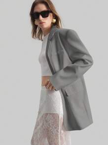 Ontre Women White Wide Strap Oversized Long Sleeve Single-Button Blazer Jacket, Casual Loose Fit, Elegant Style For Daily, Party, Date, Valentine's Day, Spring