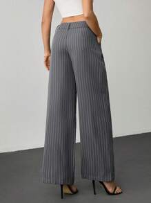 SHEIN Tall Women's Gray Solid Color Commuting Casual/Office Wear/Old Style/Fashion Outing/Summer Yarn-Dyed Jacquard Woven Straight Trousers/Summer Women's Trousers - Grey - View 2