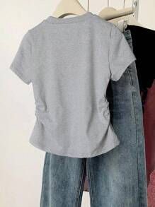 Tween Girls Casual Simple Cat Pattern Taille T-shirt, Veelzijdig