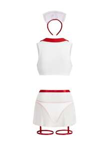 3 件套女士性感内衣套装（上衣、丁字裤、裙子） - 白色 - 查看 7