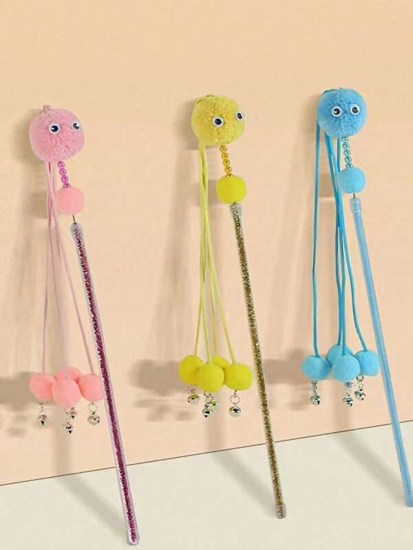 SHEIN 1pc Little Monster Tassel Cat Teaser Wand With Bell, Fairy Cat Teaser Stick For Cat Entertainment