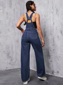 SHEIN ICON Patched Pocket Denim Overalls Without Tank Top