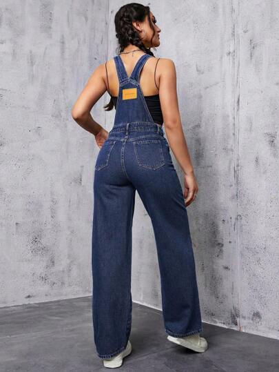 SHEIN ICON Buton Cep Sade Gündelik Kadın Kot Tulumlar ve Tulumlar
