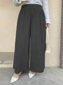 Dazy Plus Plus Size Solid Color Wide-Leg Pants Culottes, Casual & Stylish, Suitable For Summer,Fall Clothes,Teacher Pants - Grey - View 5