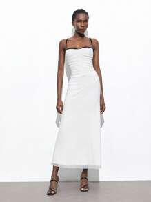 Maija 2025 年夏季新款女士优雅透明连衣裙，适合海滩、音乐节、母亲节、派对、海滩度假、办公室通勤、简约百搭、单色拼接设计无袖露背连衣裙 - 黑與白 - 查看 6