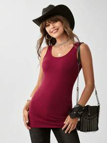 Wildy Solid Form Fitted Tank Top - Burgundy - View 3