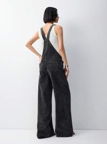 LYSMO Women's Pocket Wide Leg Loose Casual Versatile Denim Jumpsuit 2025 New Summer - Black - View 2