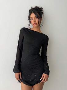 Aloruh Elegant Bowknot Backless Glam Mini Dress, Bodycon Fit, Suitable For Parties