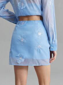 Ontre 2025 New Arrivals Vacation Style Light Blue 3D Flower Women's Skirt, All-Match Fashionable & Versatile Coordinating
