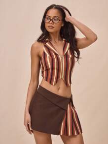 MUSERA Chaleco ajustado con cuello de halter abierto, con cremallera y rayas, solo para y verano, para festivales y raves - Multicolor - Ver 2