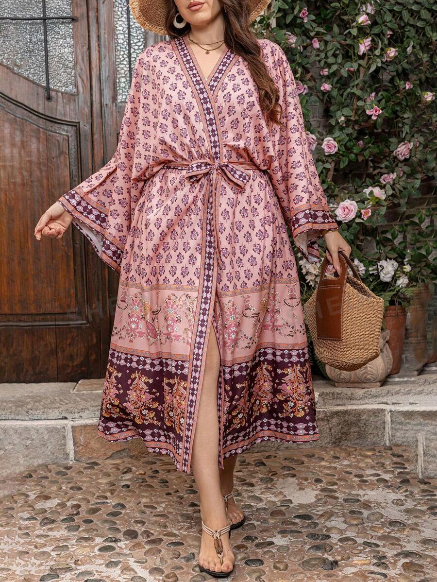 SHEIN Clasi Conjunto de 2 piezas de talla grande para verano para mujeres, atuendos para festivales de Día de San Patricio, festivales y vacaciones de primavera con estilo bohemio - Multicolor - Ver 1