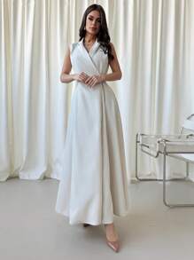SHEIN Privé 女士灰色翻领无袖连衣裙，优雅/通勤/日常/商务/度假/派对 - 紅色 - 查看 3