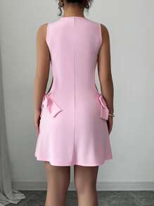 Elenzga Summer Vacation, Valentine's Day, Spring Festival Holiday Fashionable & Elegant Sexy Hollow Bowknot Mini Dress - Pink - View 2