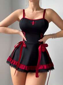 2 件套蕾丝边女士内衣服装（无钢圈/丁字裤） - 彩色 - 查看 1