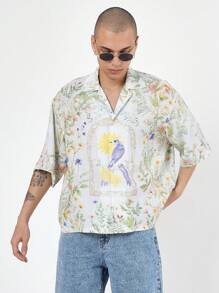 SUMWON Camisa con botones de estilo tropical con estampado de flores y aves, manga corta, para usar en vacaciones de playa, festivales y resort - Multicolor - Ver 3