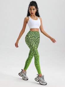 Fashionable Leopard Print High-Waisted Seamless Leggings - Yellow - View 3