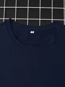 Manfinity Homme Plus Size Men's Casual Solid Color Short Sleeve T-Shirt - Navy Blue - View 5