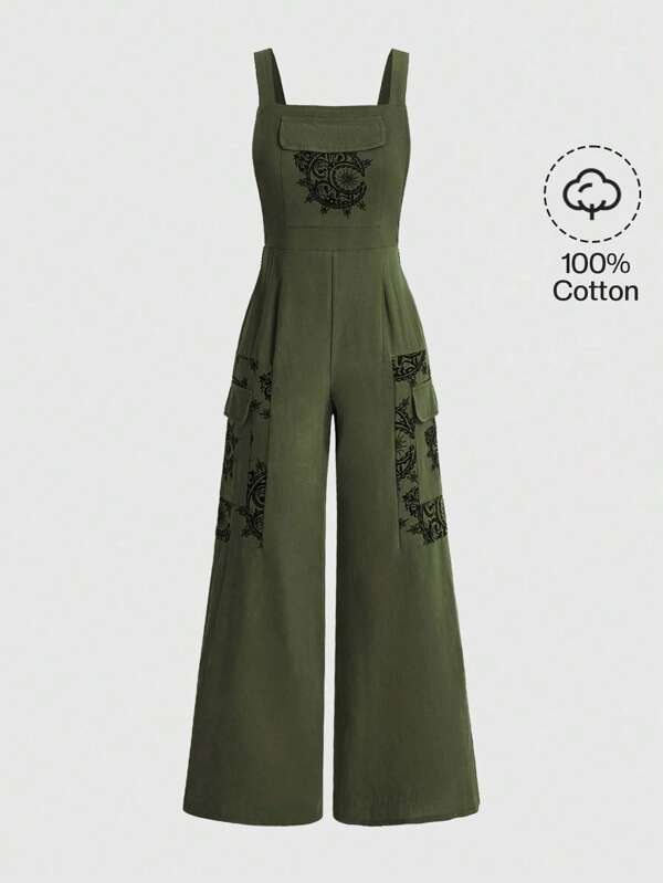 ROMWE Hippie Casual Positioning Printed Jumpsuit With Suspenders
