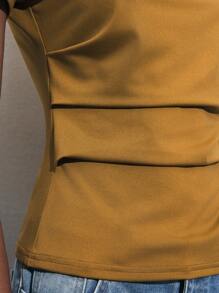 Maija 2025 夏季新款不对称褶皱分层设计节日海滩度假休闲浪漫都市旅行适合郊游、派对、婚礼、圣帕特里克节、春假、复活节、女士 T 恤 - 芥末黃 - 查看 7