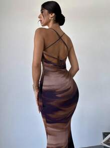 Firerie 女式渐变色无袖露背系带网眼透明中长紧身吊带裙，适合日常、度假、性感风格 - 彩色 - 查看 5