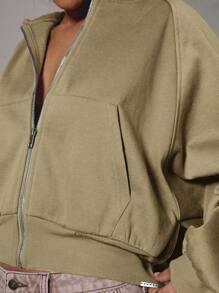 SUMWON WOMEN Sudadera con capucha y cordón corta y holgada, de mezcla de algodón con aspecto lavado, para otoño e invierno, prenda de vestir informal, deportiva y casual