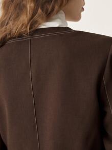 Muvela Women's Plain Color Long Sleeve Casual Stylish Jacket - Coffee Brown - View 3