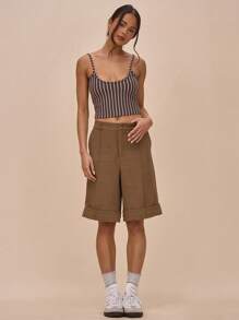 MUSERA Scoop Neck Strap Pinstripe Fitted Cropped Cami Top Cute Sexy Spring Summer Vacation Summer Casual Fall