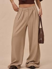 MUSERA Mid Rise Double Pleat Straight Leg Trouser With Belt Loops Spring Summer Elegant Business Casual