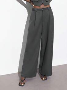 Maija 2025 夏季新款拼接侧袋时尚优雅都市休闲通勤音乐节海滩度假日常浪漫都市度假适合外出派对婚礼嘉宾老款时尚毕业典礼女裤 - 灰色 - 查看 5