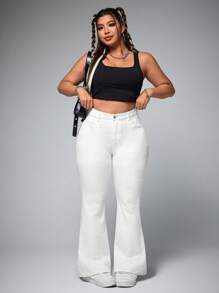 SHEIN ICON 大码休闲纯色喇叭牛仔裤