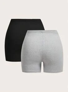 SHEIN Tall CURVE 加大码女款 2 件套休闲针织紧身女式短款打底裤，春夏季