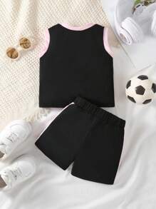 Toddler Girls 2pcs Casual Set, Letter Print Tank Top And Shorts - Black - View 6