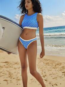 SHEIN Swim SPRTY 2pcs Women's Standard Size Ditsy Floral Sleeveless Bikini Set, Cute Summer Beach Vacation Festival Boho