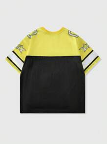 ROMWE MEN Prep Men's Sports Jersey Short Sleeve T-Shirt, Mesh Panel Design, Summer - Yellow - View 2