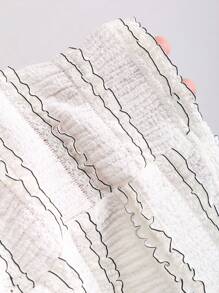 Sweetra Shorts de mujer con textura, cintura elástica, volantes de encaje y lazo a contraste - Albaricoque - Ver 4