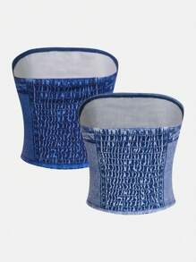 SHEIN Essnce 2 Packs Denim Effect Strapless Top Tube Top Crop Top(No Denim)