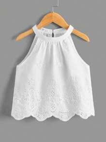 SHEIN Young Girl Plain Woven Fitted Casual Tank Top, Sleeveless Crew Neck