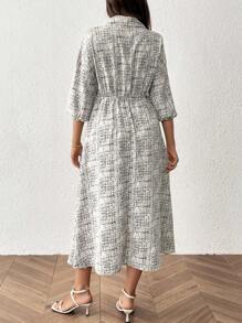 SHEIN Maternity Vacation Casual Allover Print Drawstring Waist Dress - White - View 2