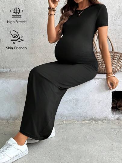 SHEIN Women Slim-Fit Solid Color Maternity Dress