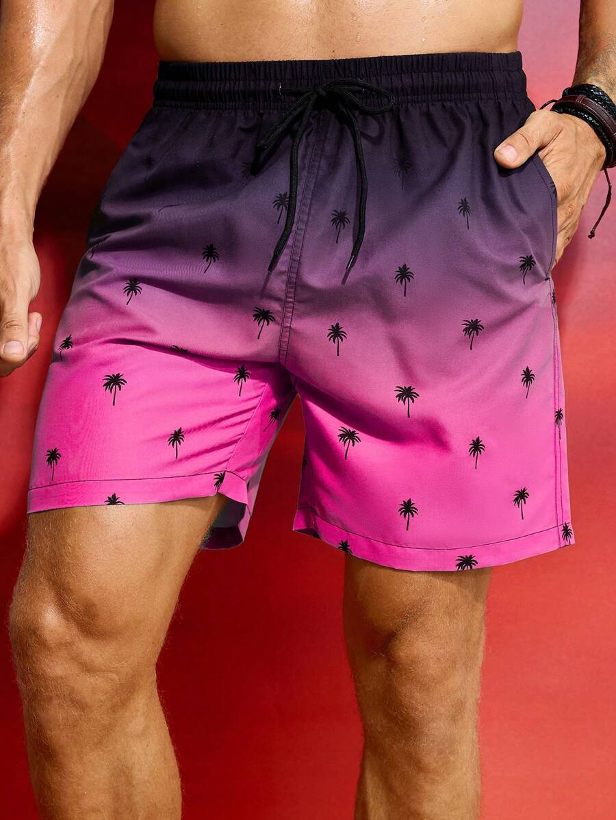 Manfinity VDAYZ Men's Solid Swim Trunks, Minimalist & Fashionable For Summer - Rose Red - View 1