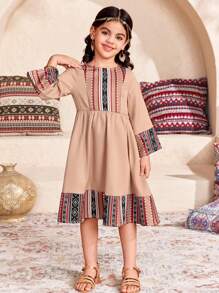SHEIN DRMZ Young Girl Ditsy Floral Fitted Casual Round Neck Chiffon Dress - Multicolor - View 5