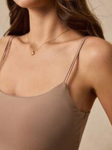 Poéselle Áo hai dây màu trơn cho nữ, đơn giản và thời trang cho mùa hè - Màu be - Xem 7