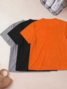 SHEIN LUNE Plus Size Women V-Neck Short Sleeve Casual T-Shirt, Summer - Multicolor - View 2