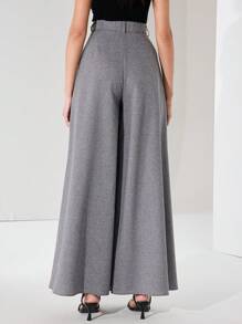 Heiryn Women's Elegant Gray Commuter Banquet Pleated Skirt Pants, Spring, Valentine's Day